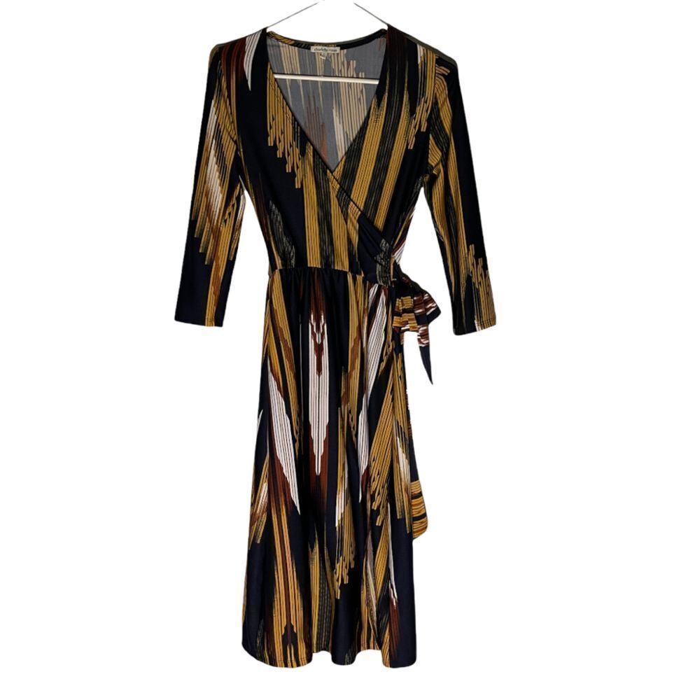 CHARLOTTE Russe Faux Wrap Striped 3/4 Sleeve Striped Dress XS